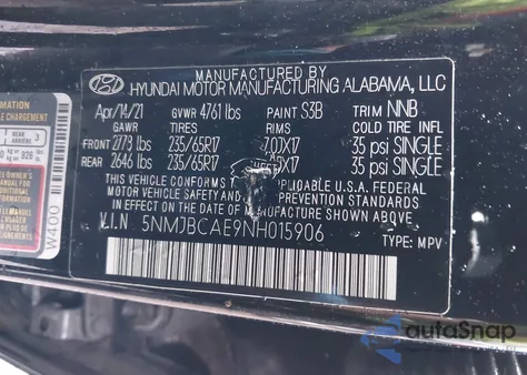 2022 Hyundai Tucson Sel из США, поврежденный, VIN 5NMJBCAE9NH015906